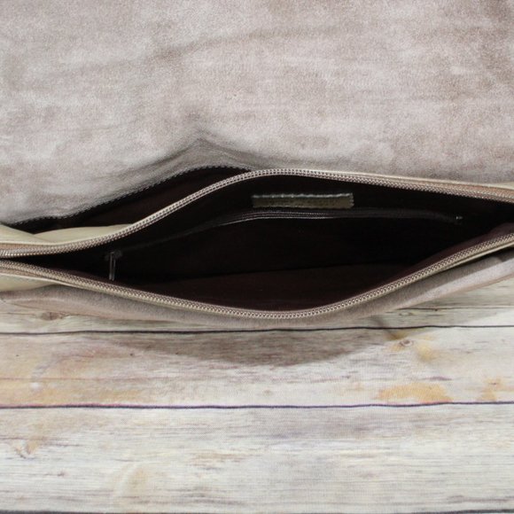 Polly Bergen Tan Snake Print Genuine Leather Clutch Bag Purse Handbag - Picture 8 of 10